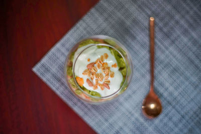 High angle view of soup in bowl