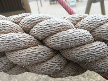 Close-up of rope tied on boat
