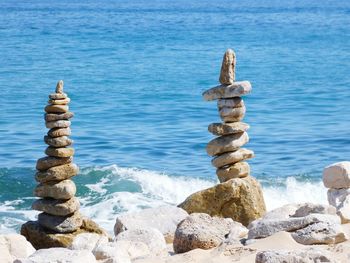 Stack of stones on sea shore