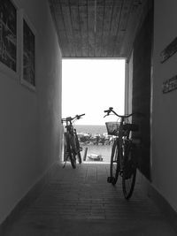 Bicycle on wall of building