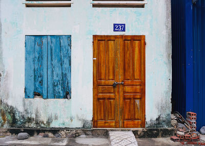 Closed door of building