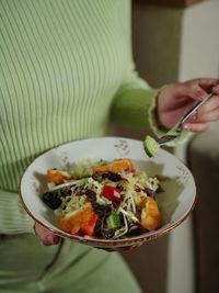 High angle view of food in bowl on table