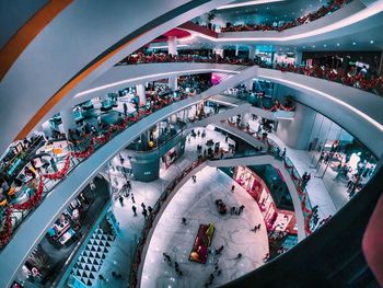High angle view of people in shopping mall
