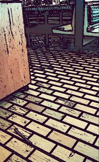 High angle view of tiled floor