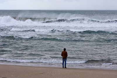 Rear view of people on beach