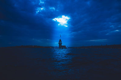 Lighthouse in sea against sky