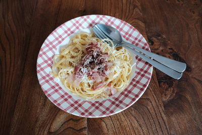 Directly above shot of served food in plate