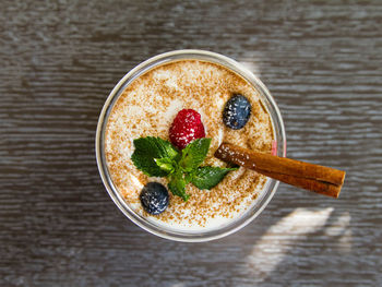 Directly above shot of breakfast served on table