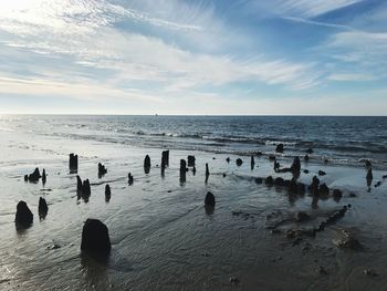 Panoramic view of beach against sky during sunset