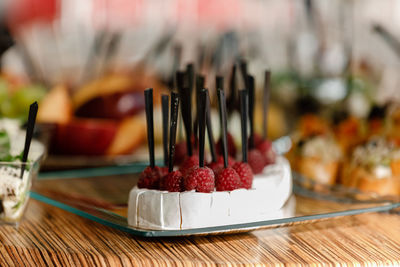 Close-up of dessert on table