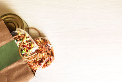 High angle view of pizza on table