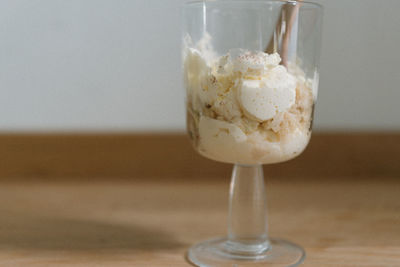 Close-up of ice cream in glass on table