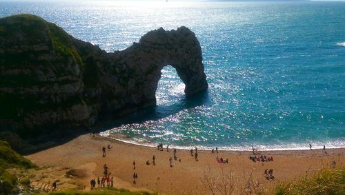 High angle view of people on beach