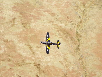 Aerial view of airplane flying over landscape