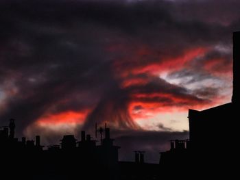 Low angle view of silhouette buildings against sky during sunset