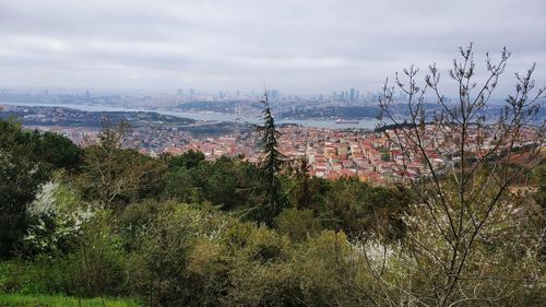 High angle view of townscape against sky