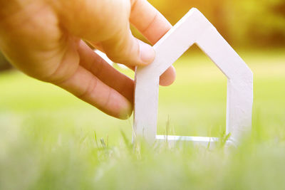 Close-up of hand on grass