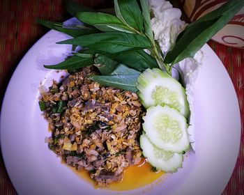 High angle view of food in plate