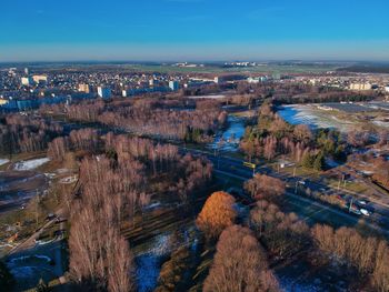 High angle view of cityscape against sky