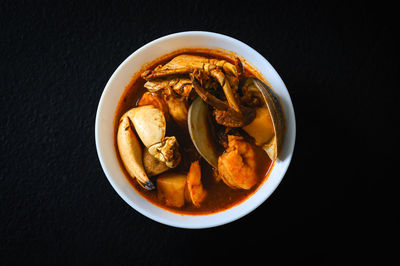 High angle view of food in bowl on table