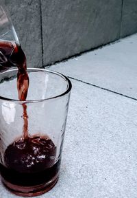 Close-up high angle view of drink in glass