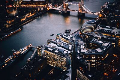 Aerial view of city at night