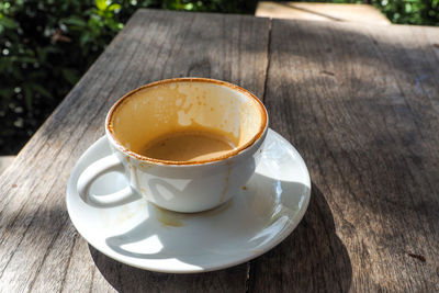High angle view of coffee on table