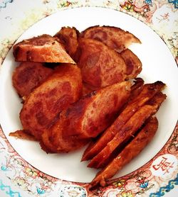 High angle view of bread in plate on table