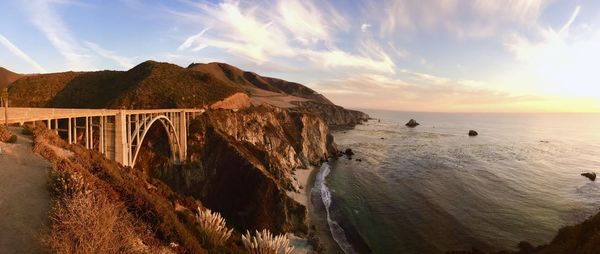 Panoramic view of sea against sky during sunset