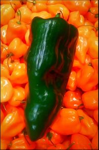 High angle view of bell peppers for sale in market