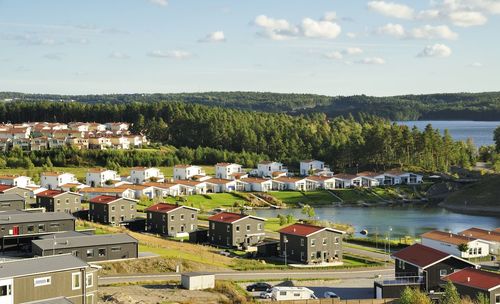 High angle view of townscape against sky