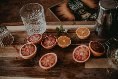 Directly above shot of various fruits on table