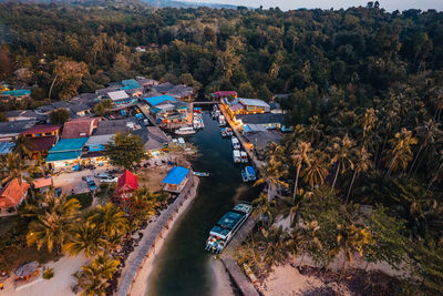 High angle view of buildings in city