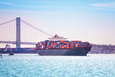 View of ship in sea against sky