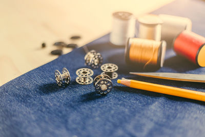 High angle view of pencil on table