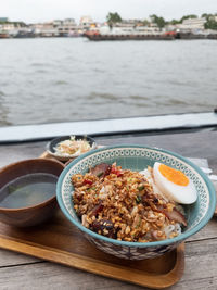 High angle view of food on table