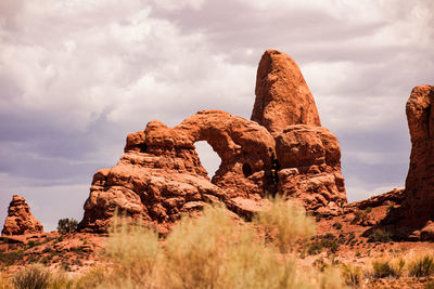 Low angle view of rock formations