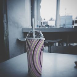 Close-up of empty glass on table
