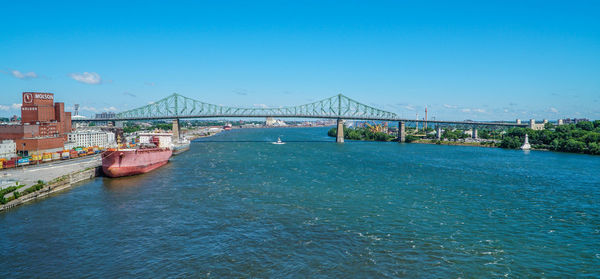 Bridge over river against blue sky