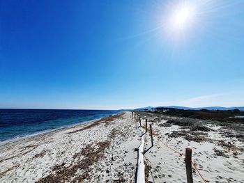 Scenic view of sea against clear sky on sunny day