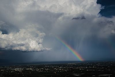 Scenic view of rainbow against cloudy sky