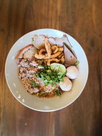 High angle view of meal served on table