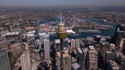 High angle view of buildings in city