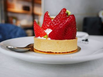 Close-up of cake slice in plate