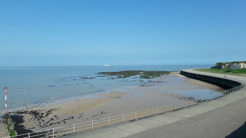 Scenic view of sea against clear blue sky