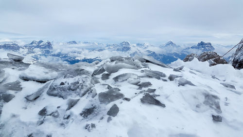 Scenic view of snowcapped mountains against sky