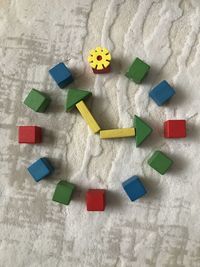High angle view of multi colored toy on table