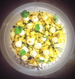 High angle view of food in bowl