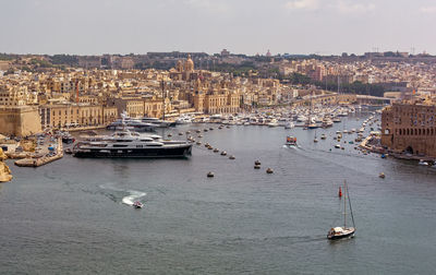 View to the medieval city of birgu vittoriosa, and to the grand harbour marina