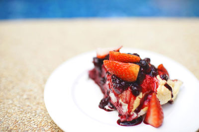 Close-up of dessert served on table